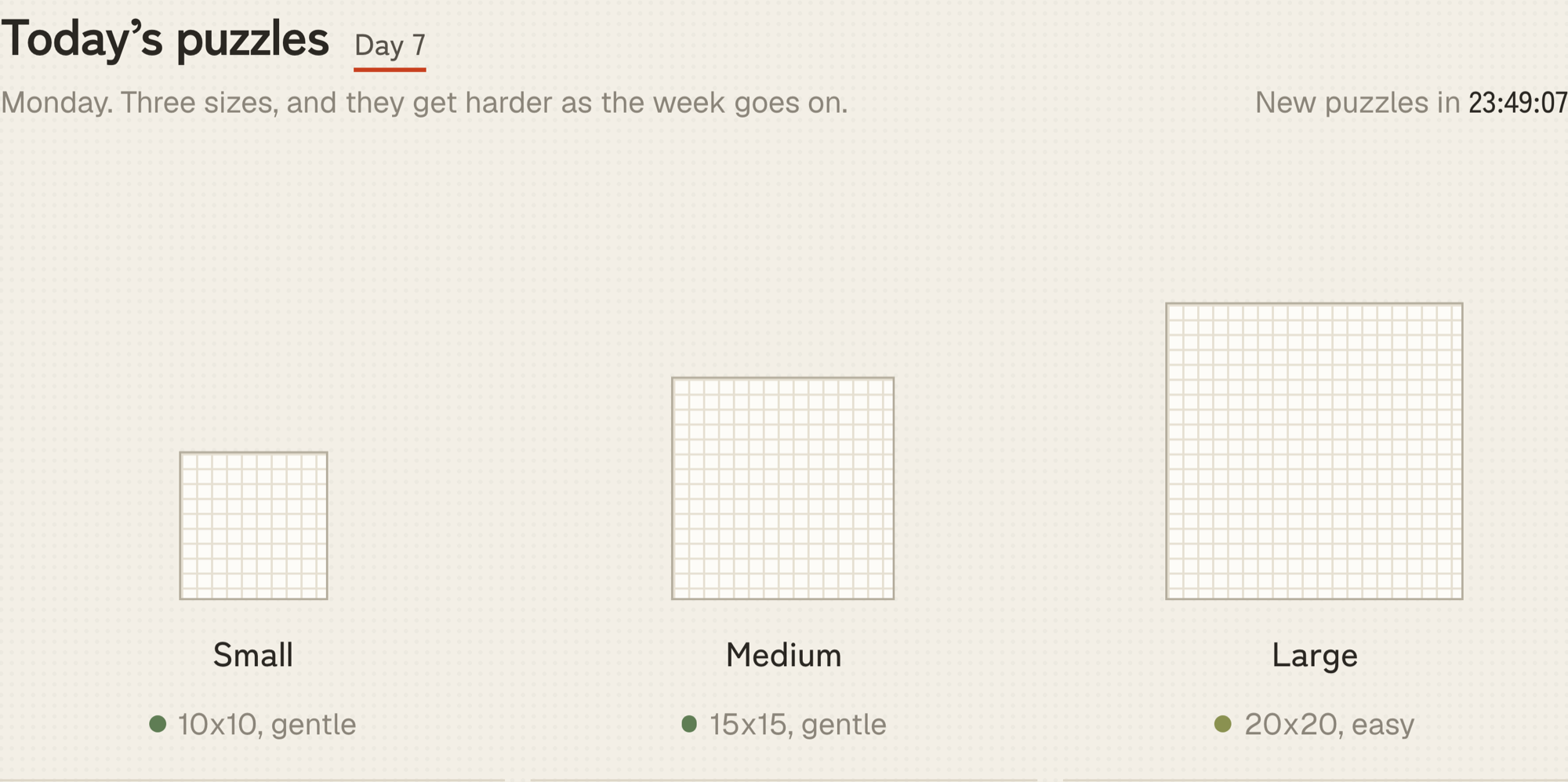 Today's three puzzles: small, medium, and large