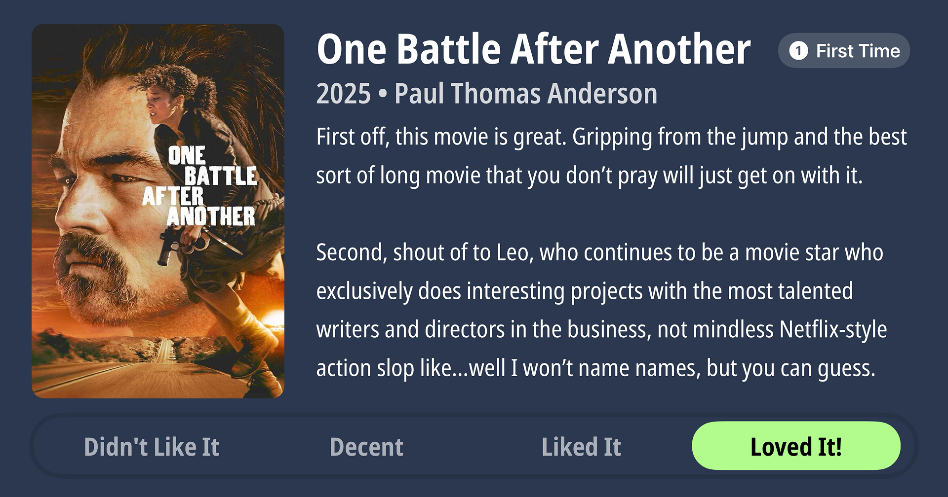 Example movie review created with Quick Reviews