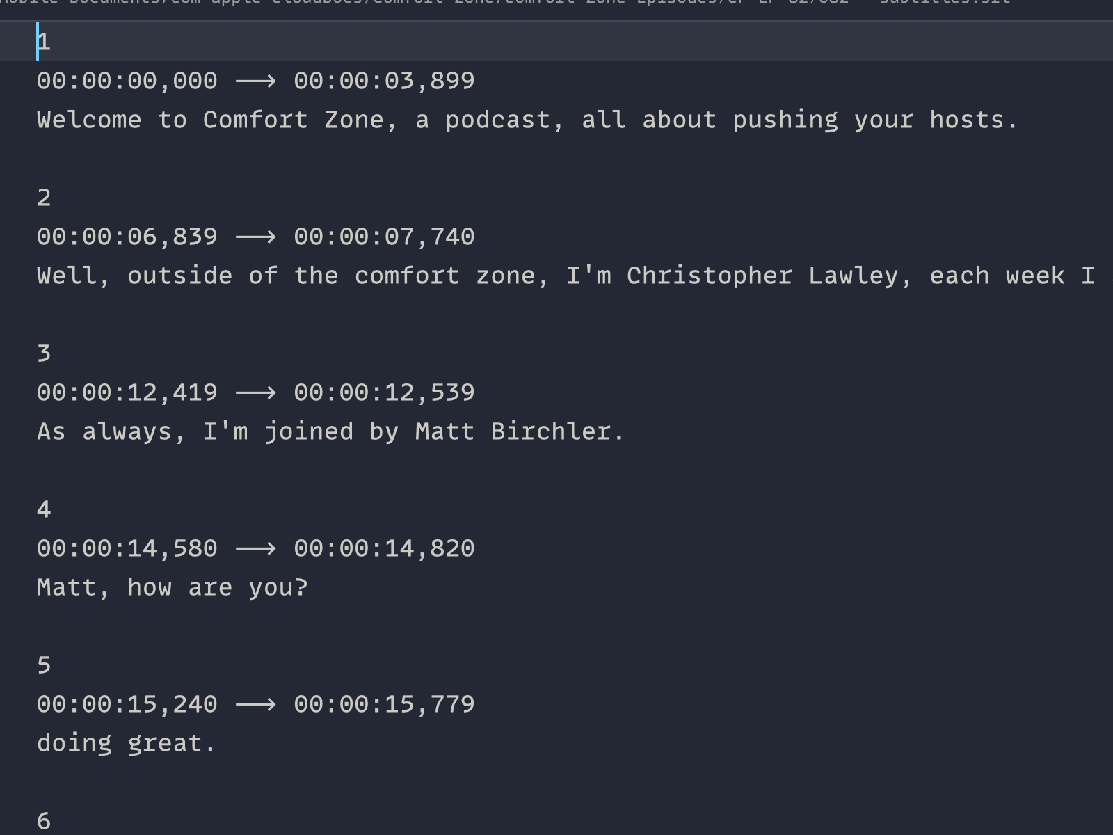 Transcript panel with text