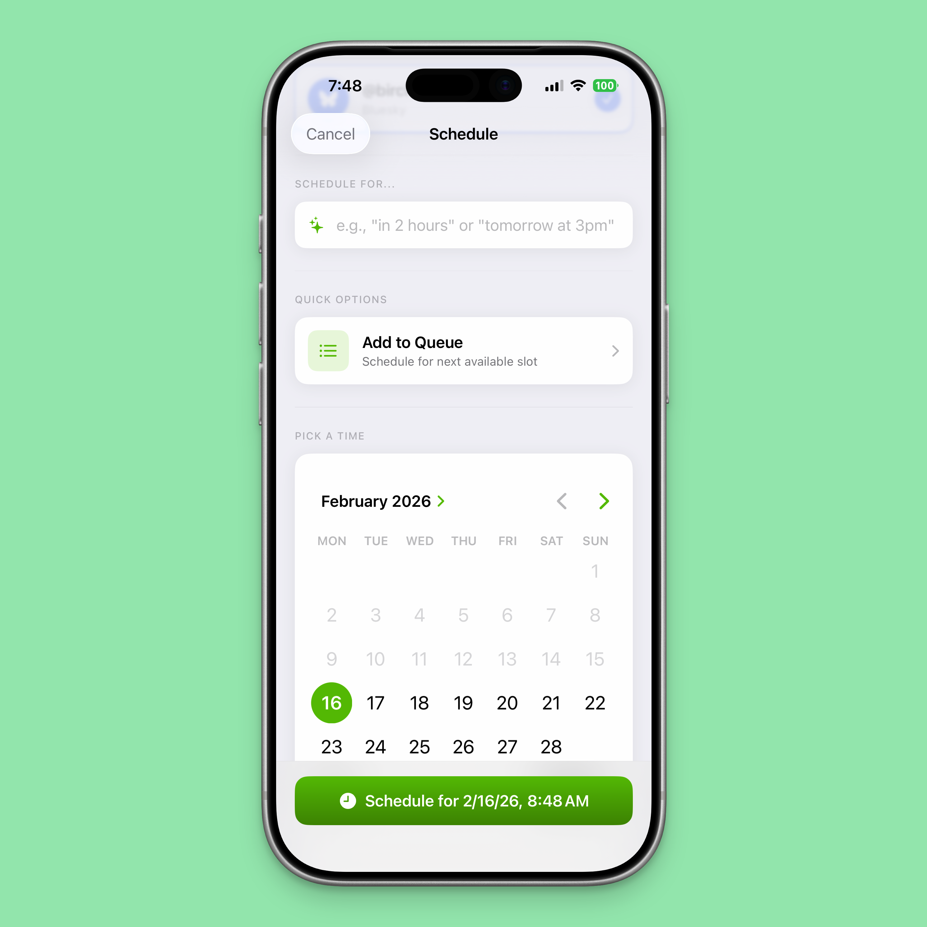 Weave app showing natural language scheduling