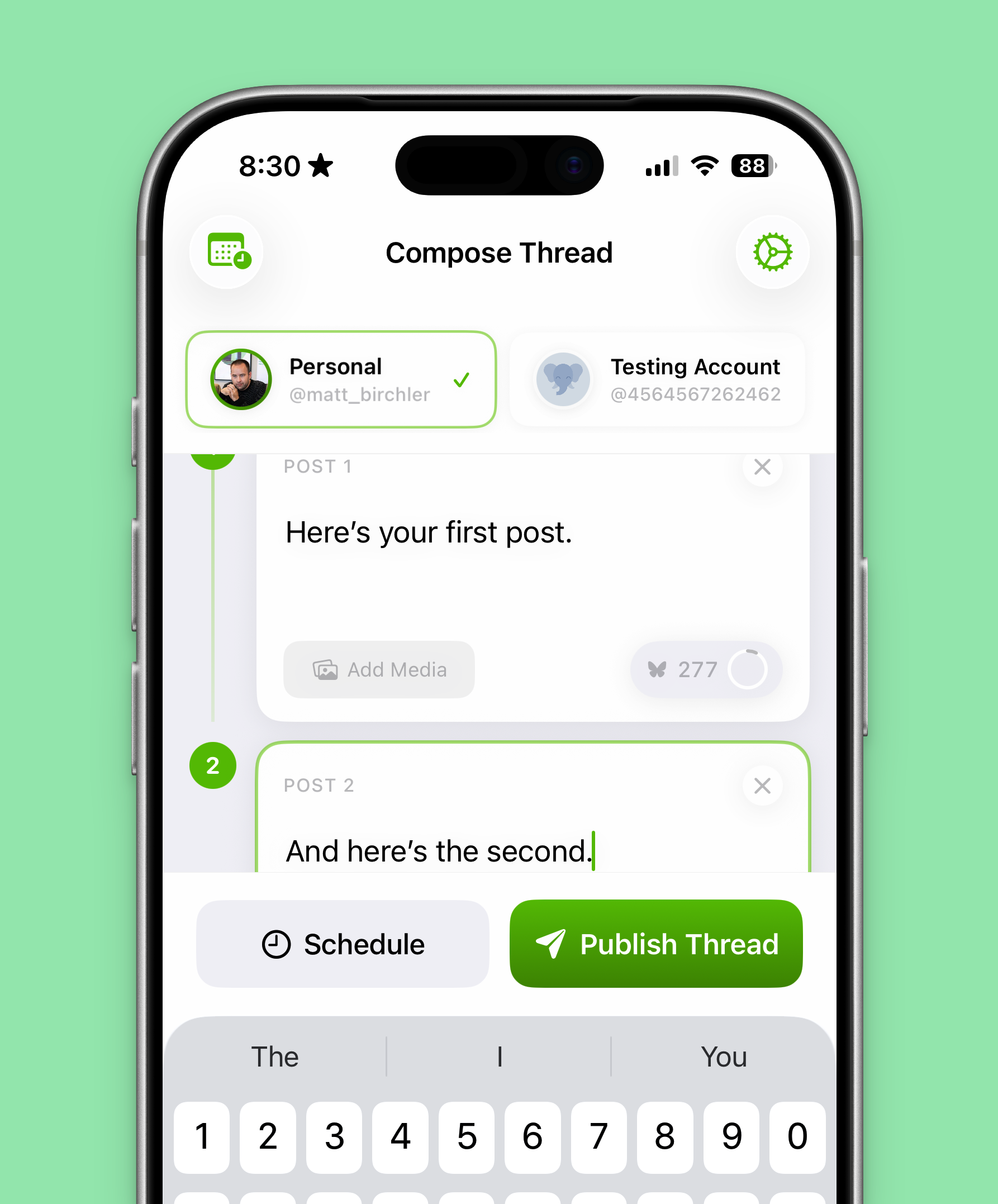 Weave app showing thread composition with visual connectors